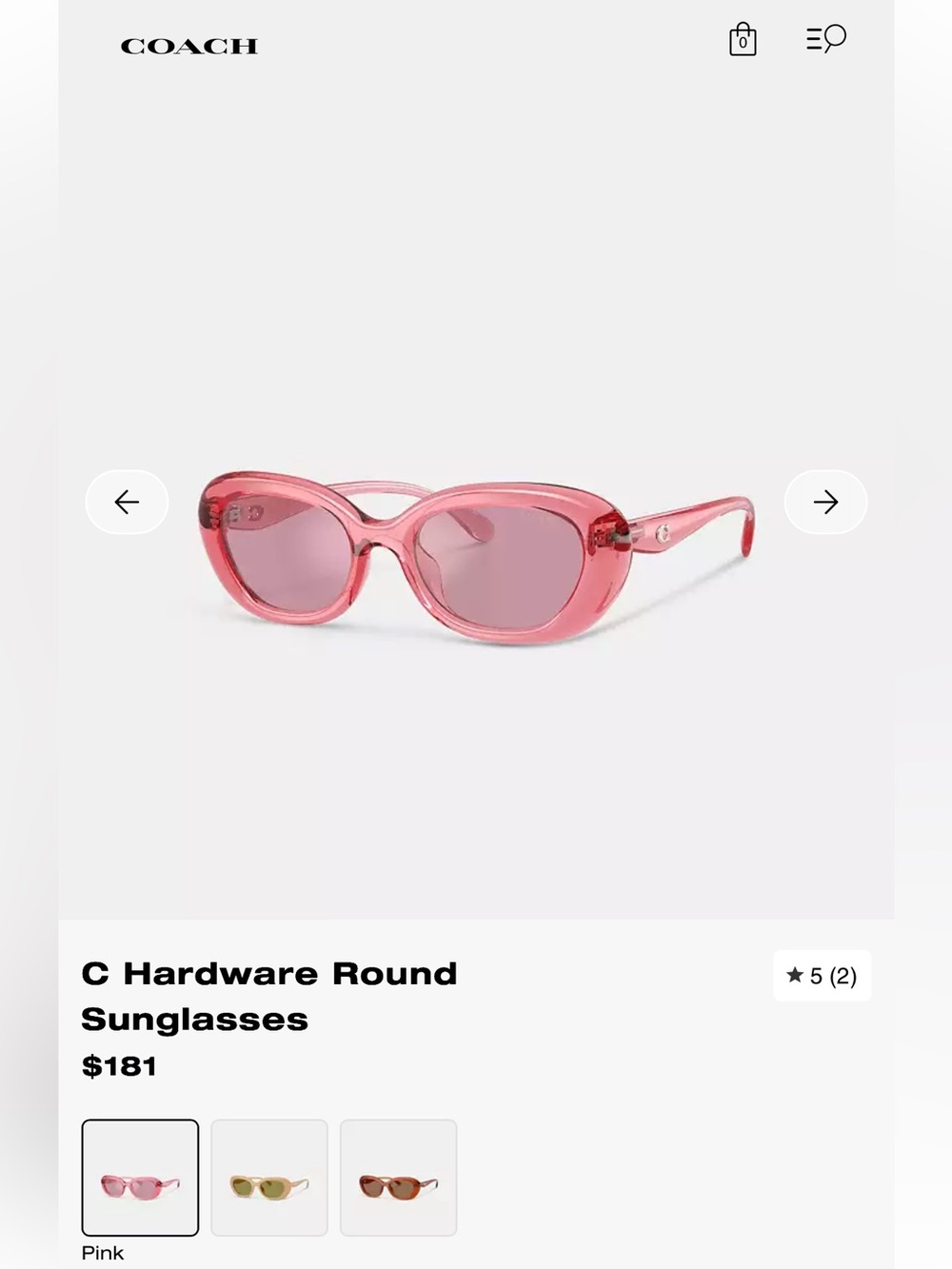 Coach C Hardware Round Sunglasses in Pink